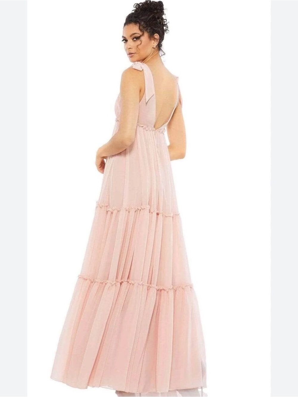 Mac Duggal Soft Pink V-Neck Tiered Maxi Dress - Picture 2 of 6